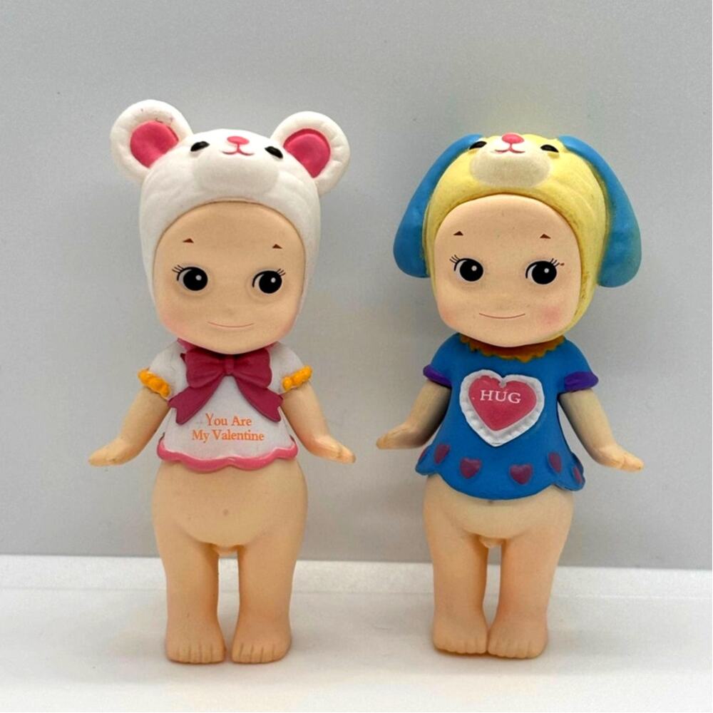 2 New Unbranded Kewpie/Angel Mini Figures, Valentine Puppy & Mouse, Open Box